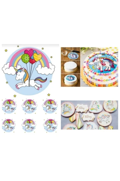hediyehobihersey Unicorn Resimli Yenilebilir Şekerli Pasta Ve Kurabiye Baskı Kağıdı ürün görseli 1