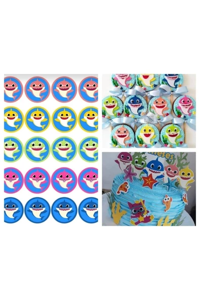 hediyehobihersey Baby Shark 20 Adet Yenilebilir Resimli Kurabiye Baskı Kağıdı (a4 Boyutunda) ürün görseli 1