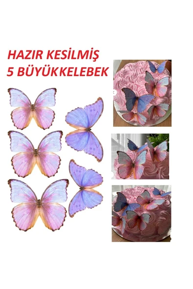 hediyehobihersey Hazır Kesilmiş Büyük Kelebekler Şekerli Kağıda Baskı Yenilebilir Kağıt Pasta Baskısı ürün görseli 1