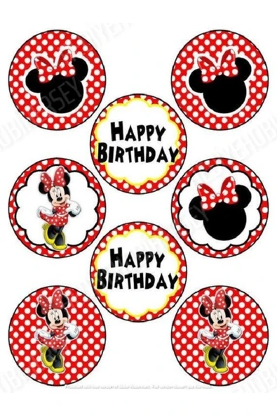hediyehobihersey Yeni Minnie Mouse Resimli Yenilebilir Pasta Üstü Şeker Kağıdı Baskısı, Yenilebilir Baskı ürün görseli 1