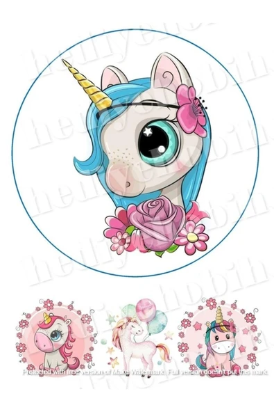 hediyehobihersey Sevimli Unicorn Yenilebilir Gıda Baskısı, Yenilebilir Pasta Süsü, Kurabiye Şekerli Kağıt ürün görseli 1