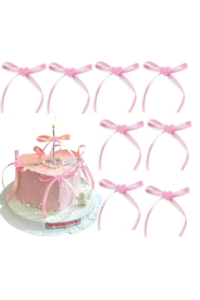 hediyehobihersey Yenilebilir Hazır Kalp Dekorlu Fiyonk Kurdela, Pasta Süsü, Cupcake Süsü 12 ADET ürün görseli 1
