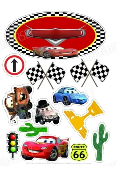 hediyehobihersey Cars Resimli Yenilebilir Pasta Üstü Şeker Kağıdı Baskısı, Yenilebilir Baskı ürün görseli 1