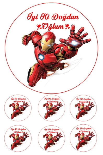 Pasta9 Yenilebilir Pasta Resmi Iron Men Pirinç Kağıdından 6-8-10 Kişilik Pastaya Uygun 16 Cm ürün görseli 1