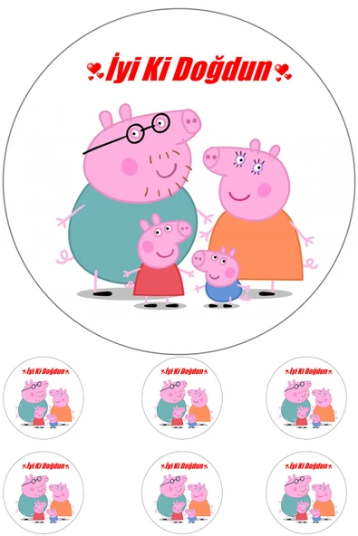 Pasta9 Domuz Peppa Yenilebilir Pasta Resmi Pirinç Kağıdından 6-8-10 Kişilik Pastaya Uygun 16 Cm ürün görseli 1