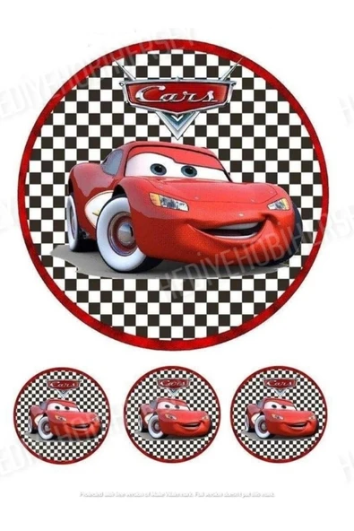 hediyehobihersey Cars Resimli Yenilebilir Pasta Üstü Şeker Kağıdı Baskısı, Yenilebilir Baskı ürün görseli 1