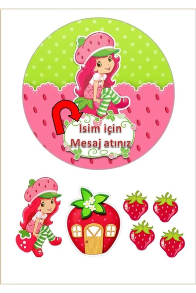 hediyehobihersey Çilek Kız Yenilebilir Resimli Pasta, Pasta Resmi, Şekerli Kağıt Baskısı (İSİM İÇİN MESAJ) ürün görseli 1