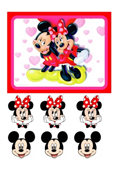 hedimo Mickey Mouse Minnie Mouse Kare Resimli Yenilebilir Şeker Kağıt Pasta Ve Kurabiye Baskısı ürün görseli 1