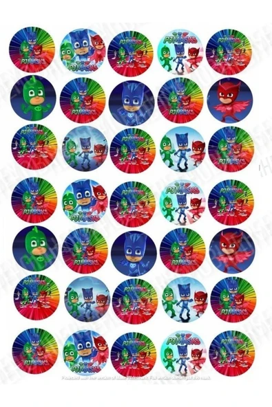 hediyehobihersey Yeni Pj Masks Resimli Yenilebilir Pasta Üstü Şeker Kağıdı Baskısı, Yenilebilir Baskı ürün görseli 1