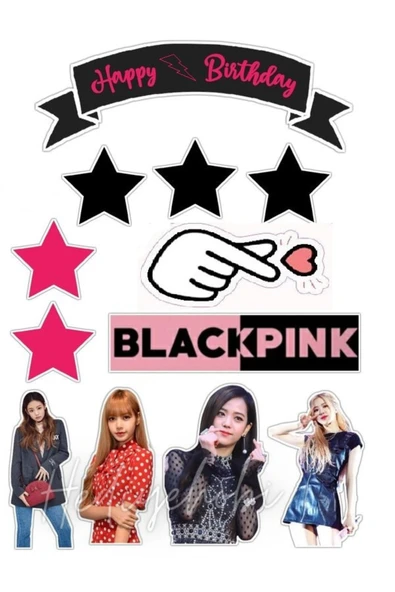 hediyehobihersey Black Pink Resimli Yenilebilir Pasta Üstü Şeker Kağıdı Baskısı, Yenilebilir Baskı ürün görseli 1