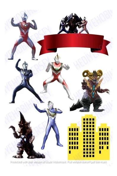 hediyehobihersey Ultraman Resimli Yenilebilir Pasta Üstü Şeker Kağıdı Baskısı, Yenilebilir Baskı, Şekerli Kağıt ürün görseli 1