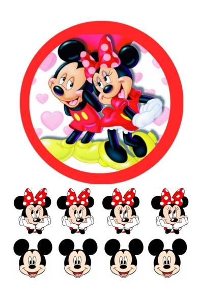 hediyehobihersey Mickey Mouse & Minnie Mouse Resimli Yenilebilir Şeker Kağıt Pasta Ve Kurabiye Baskısı ürün görseli 1