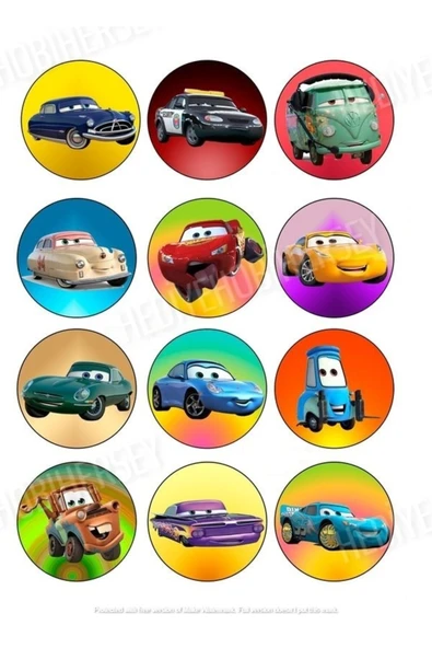 hediyehobihersey Cars Resimli Yenilebilir Pasta Üstü Şeker Kağıdı Baskısı, Yenilebilir Baskı ürün görseli 1