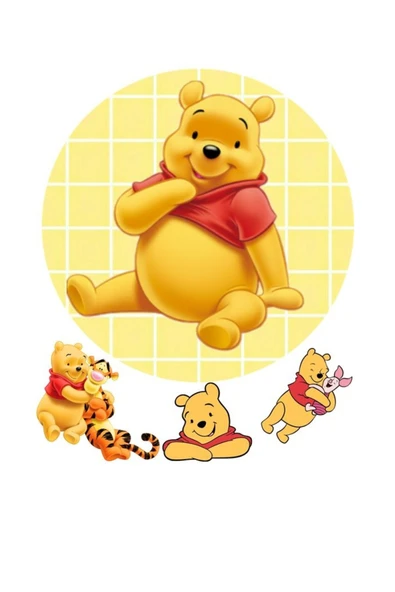 hediyehobihersey Winnie Resimli Şekerli Kağıt Yenilebilir Kağıt Üzerine Resimli Pasta Baskısı ürün görseli 1