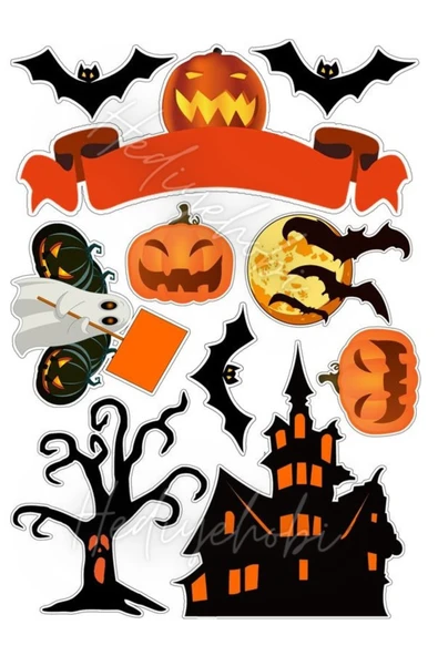 hediyehobihersey Halloween Cadılar Bayramı Resimli Yenilebilir Pasta Üstü Şeker Kağıdı Baskısı, Yenilebilir Baskı ürün görseli 1
