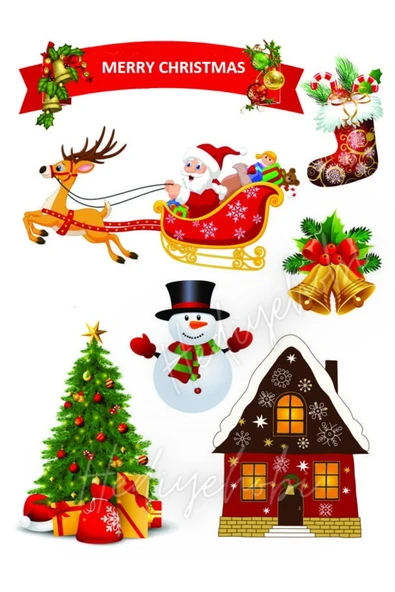 hediyehobihersey Noel Yeni Yıl Resimli Yenilebilir Pasta Üstü Şeker Kağıdı Baskısı, Yenilebilir Baskı ürün görseli 1