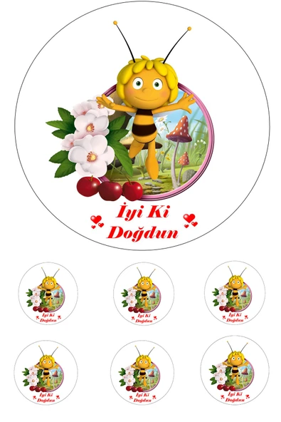 Pasta9 Arı Maya Yenilebilir Pasta Resmi Pirinç Kağıdından 6-8-10 Kişilik Pastaya Uygun 16 cm ürün görseli 1