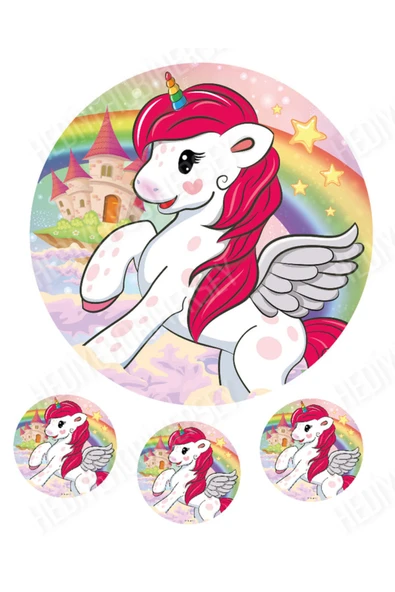hediyehobihersey Yeni Unicorn Resimli Yenilebilir Pasta Üstü Şeker Kağıdı Baskısı, Yenilebilir Baskı ürün görseli 1