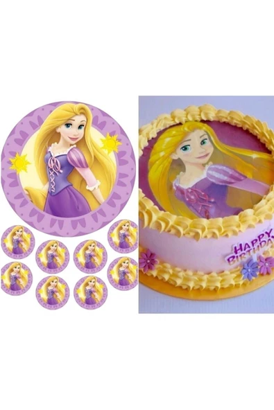 hediyehobihersey Rapunzel Resimli Yenilebilir Pasta Kurabiye Üstü Şeker Kağıt Baskısı ürün görseli 1