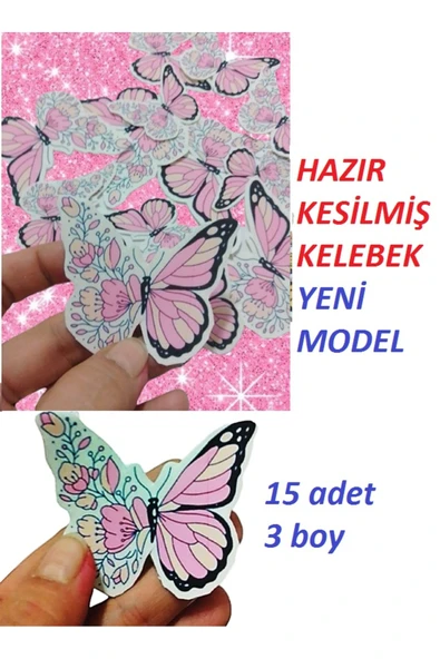 hediyehobihersey Yeni Model Pembe Hazır Kesilmiş Kelebekler Şekerli Kağıda Baskı Yenilebilir Kelebekler Baskısı ürün görseli 1