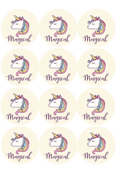 hedimo Unicorn 12'li Resimli Yenilebilir Pasta Ve Kurabiye Baskı Kağıdı ürün görseli 1