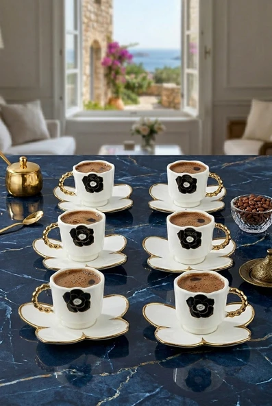 Acar Charlotte 6 Kişilik Kahve Fincanı Takımı 90 ml 09363 Siyah ürün görseli 1
