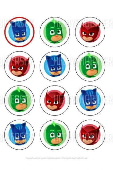 hediyehobihersey Yeni Pjmasks Resimli Yenilebilir Pasta Üstü Şeker Kağıdı Baskısı, Yenilebilir Baskı ürün görseli 1