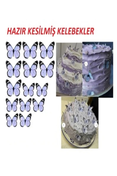 hediyehobihersey Hazır Kesilmiş Kelebek Pasta Süsü Şekerli Kağıt Yenilebilir Kelebek ürün görseli 1