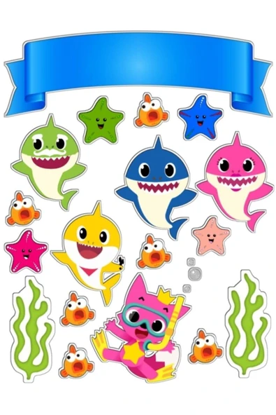 hediyehobihersey Bayb Shark Yenilebilir Resimli Pasta Şeker Kağıt Baskısı ürün görseli 1