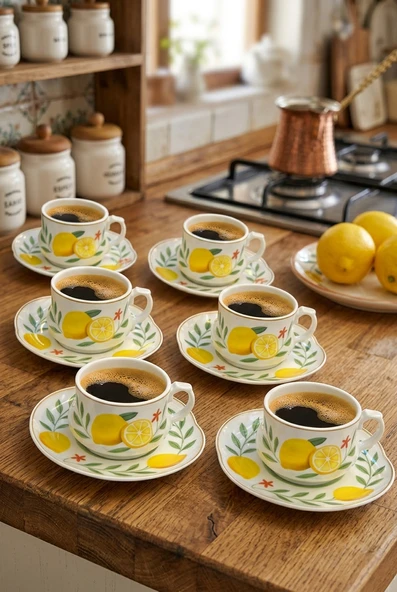 Acar Limon Desenli 6 Kişilik Kahve Fincanı Takımı 90 ml 09502 ürün görseli 1