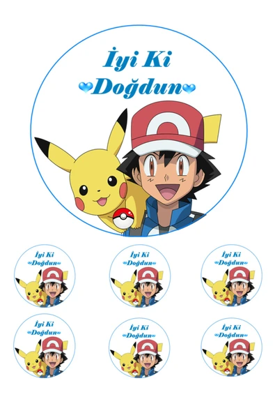 Pasta9 Yenilebilir Pasta Resmi Pokemon Pirinç Kağıdından 6-8-10 Kişilik Pastaya Uygun 16 Cm ürün görseli 1