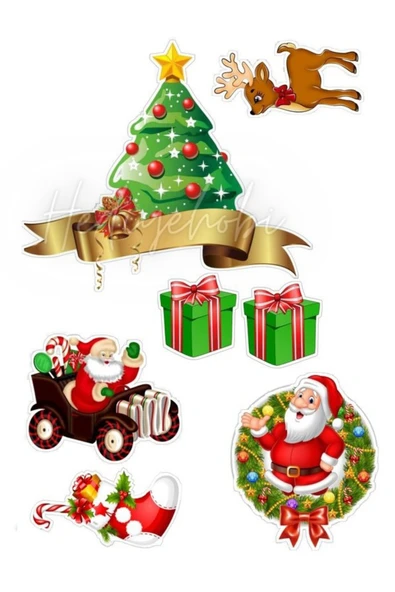 hediyehobihersey Yeni Yıl Noel Resimli Yenilebilir Pasta Üstü Şeker Kağıdı Baskısı, Yenilebilir Baskı ürün görseli 1