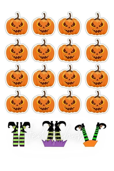 hediyehobihersey Cadılar Bayramı Halloween Resimli Yenilebilir Kurabiye Baskısı, Şekerli Kağıt, Yenilebilir Baskı ürün görseli 1