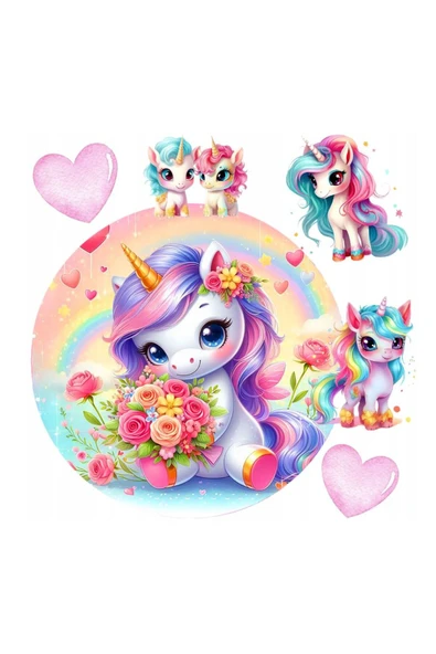 hediyehobihersey Yeni Unicorn Şekerli Kağıda Baskı Yenilebilir Kağıt Pasta Baskısı ürün görseli 1
