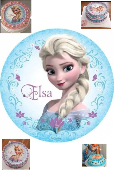 hediyehobihersey For Elsa Özel Yuvarlak Şekerli Kağıt Yenilebilir Resimli Pasta Baskısı ürün görseli 1