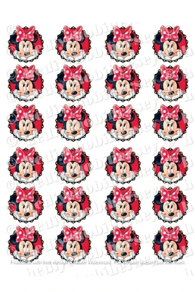 hediyehobihersey 24 Adet Mini Mouse Resimli Yenilebilir Pasta Ve Kurabiye Baskı Kağıdı ürün görseli 1