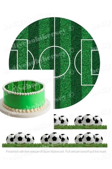hediyehobihersey Futbol Sahası Ve Futbol Topu Yan Şerit Resimli Yenilebilir Pasta Ve Kurabiye Baskısı, Şekerli Kağıt ürün görseli 1