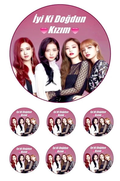 Pasta9 Black Pink Yenilebilir Pasta Resmi Pirinç Kağıdından 6-8-10 Kişilik Pastaya Uygun 16 Cm ürün görseli 1
