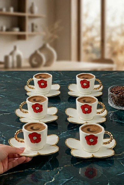 Acar Charlotte 6 Kişilik Kahve Fincanı Takımı 90 ml 09363 Kırmızı ürün görseli 1