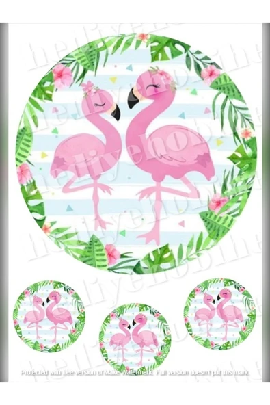 hediyehobihersey Yeni Flamingo Yenilebilir Gıda Baskısı, Yenilebilir Pasta Süsü, Kurabiye Şekerli Kağıt ürün görseli 1