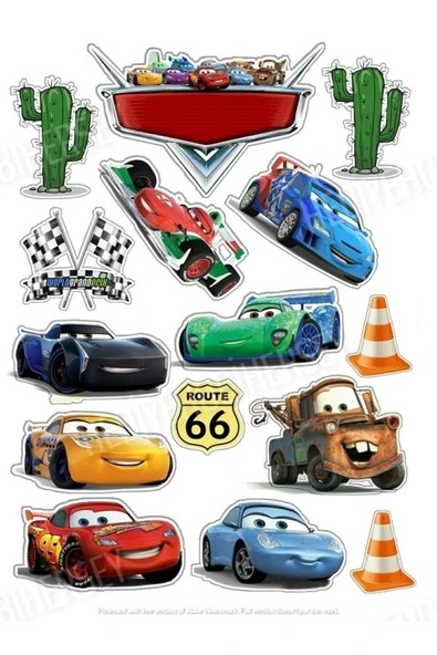 hediyehobihersey Cars Resimli Yenilebilir Pasta Üstü Şeker Kağıdı Baskısı, Yenilebilir Baskı ürün görseli 1