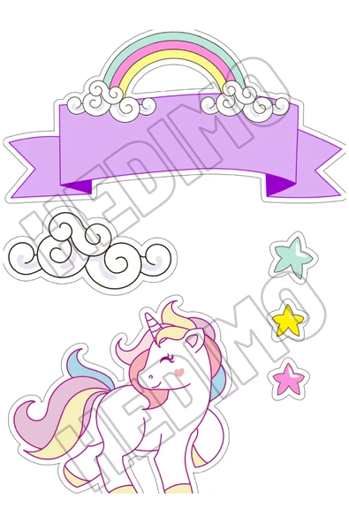 hedimo Mor Unicorn Set Yenilebilir Kağıt Baskısı ürün görseli 1