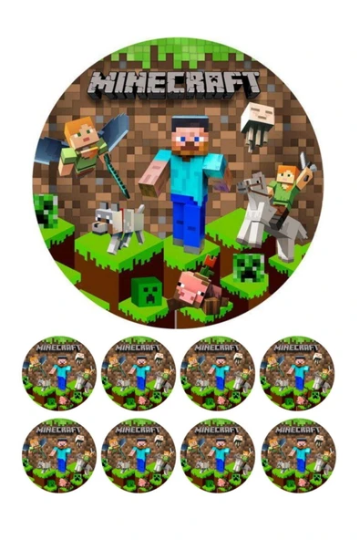 hediyehobihersey Minecraft Resimli Pasta Ve Kurabiye Için Yenilebilir Şeker Kağıt Baskısı ürün görseli 1