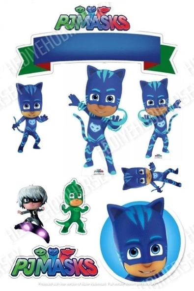 hediyehobihersey Yeni Pj Masks Resimli Yenilebilir Pasta Üstü Şeker Kağıdı Baskısı, Yenilebilir Baskı ürün görseli 1