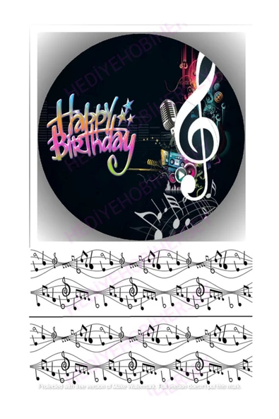 hediyehobihersey Müzik Notalar Yenilebilir Gıda Baskısı, Yenilebilir Pasta Süsü, Kurabiye Şekerli Kağıt ürün görseli 1