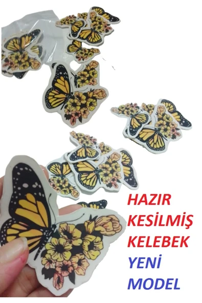 hediyehobihersey Yeni Model Sarı Hazır Kesilmiş Kelebekler Şekerli Kağıda Baskı Yenilebilir Kelebekler Baskısı ürün görseli 1