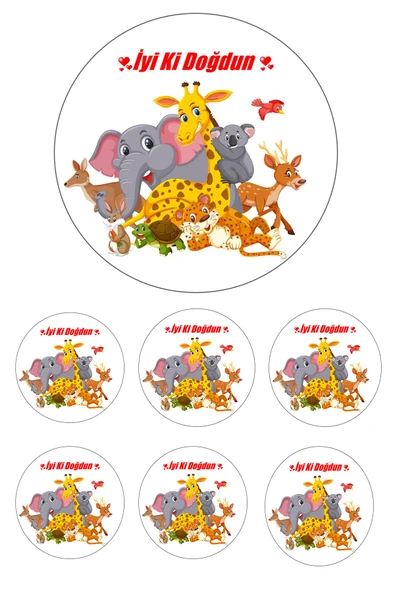 Pasta9 Safari Yenilebilir Pasta Resmi Pirinç Kağıdından 6-8-10 Kişilik Pastaya Uygun 16 cm ürün görseli 1