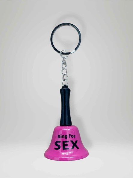 Mini Mor Metal Çan Anahtarlık RİNG FOR SEX Yazılı Komik Eğlenceli Hediyelik çan: 4cm x 6cm (kod:113) ürün görseli 1