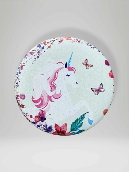 UNICORN Temalı Çift Taraflı Yuvarlak Cep Çanta Makyaj El Aynası 7cm çap (KOD:29) ürün görseli 1