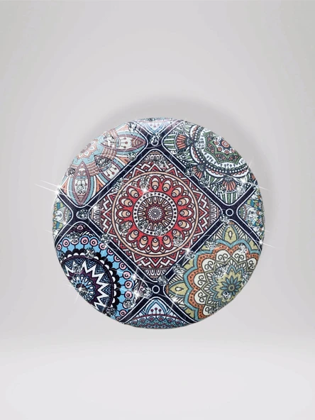Işıltılı Karışık Desenli Çift Taraflı Yuvarlak Cep Çanta Makyaj El Aynası 7cm çap (KOD:25) ürün görseli 1